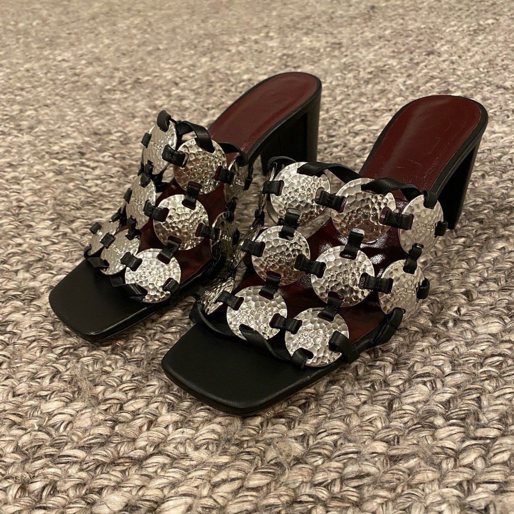 STAUD Black Leather Mule Metal Detailing